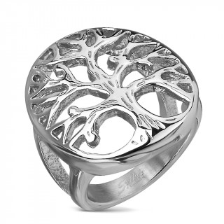 Bague mixte en acier  arbre de vie