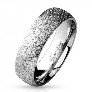 Bague mixte en acier argent poli et sabl