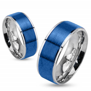 Bague mixte en acier avec bandeau bleu bross