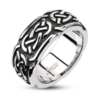 Bague mixte en acier noirci  reliefs celtiques