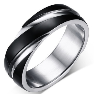 Bague mixte en acier  spirale noire