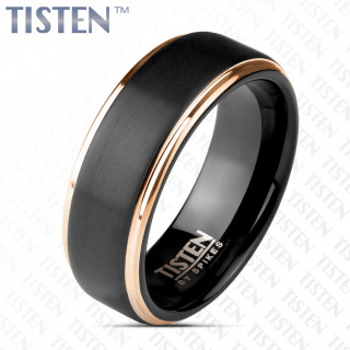 Bague mixte en Tisten  bandeau bross noir et bords cuivrs