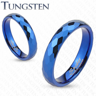 Bague mixte en tungstène bleu à facettes