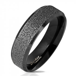 Bague mixte noire à bandeau sablé