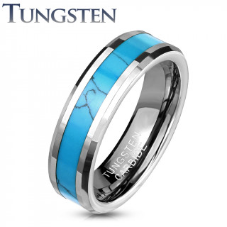 Bague mixte tungstene  bande de Turquoise