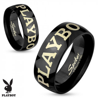 Bague noire mixte en acier avec inscription "Playboy" (licence officielle)