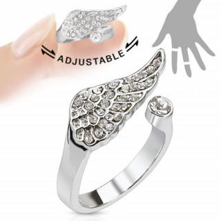 Bague d'orteil ajustable en laiton avec aile d'ange pave de pierres