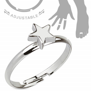 Bague d'orteil ajustable en laiton plaqué rhodium avec étoile