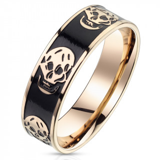 Bague skull en acier noir et cuivr