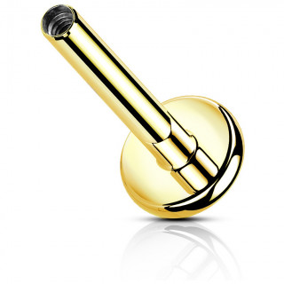 Barre de piercing dore type Labret en titane  base large de 4mm (filetage interne)