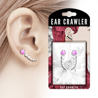 Barrettes d'oreilles  suite d'etoiles argentes et pierre rose