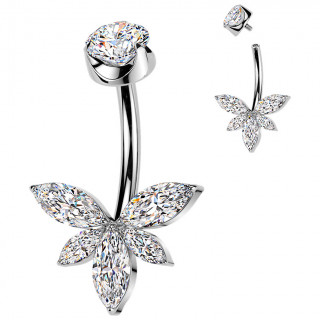 Bijou de piercing nombril en titane avec fleur scintillante zirconiums