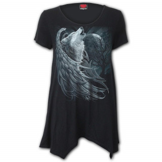 Blouse femme noire "WOLF SPIRIT" à loup avec ailes d'ange