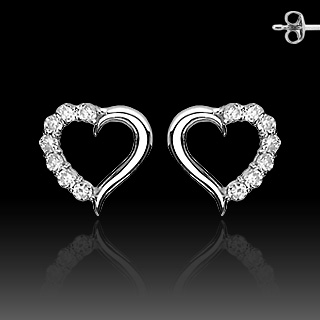 Paire de boucles d'oreille coeur serties en argent