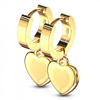Boucles d'oreille dorées acier à pendentif coeur (paire)