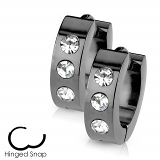Boucles d'oreille noires à trio de strass