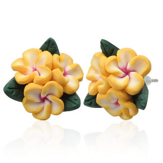 Boucles d'oreilles  bouquet de fleurs fimo oranges