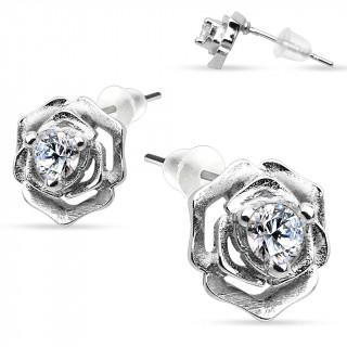 Boucles d'oreilles  rose dploye en argent 925