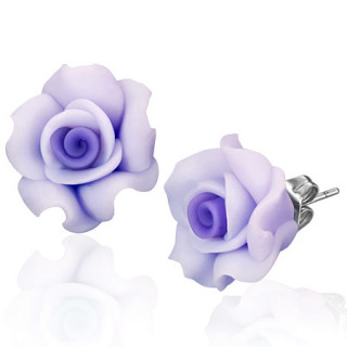 Boucles d'oreilles à rose violette en fimo