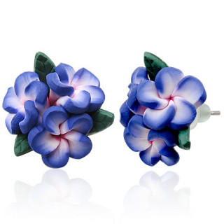 Boucles d'oreilles  trio de fleurs violettes en fimo