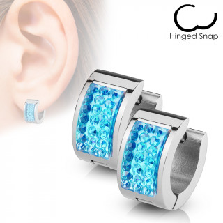 Boucles d'oreilles acier  rectangle de cristaux bleus (paire)