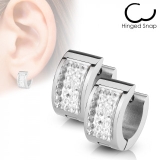 Boucles d'oreilles acier  rectangle de cristaux clairs (paire)