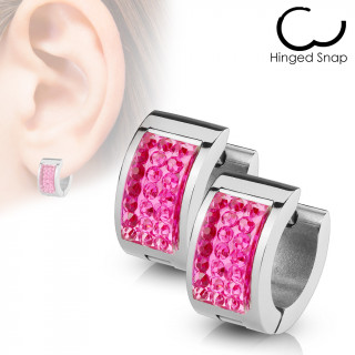 Boucles d'oreilles acier  rectangle de cristaux roses (paire)