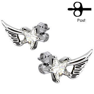 Boucles d'oreilles acier avec étoile ailée