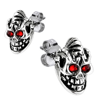 Boucles d'oreilles acier dmons  crte et yeux rouges