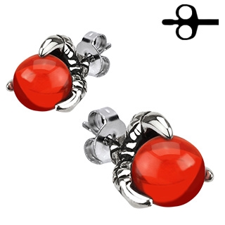 Boucles d'oreilles acier griffe de dragon  orbe rouge