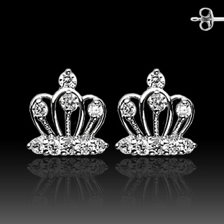 Paire de boucles d'oreille couronne serties en argent