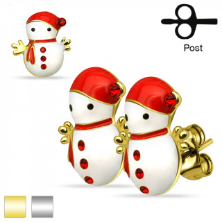 Boucles d'oreilles bonhomme de neige  charpe et bonnet rouge (paire)