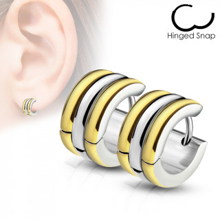 Boucles d'oreilles cannelées en acier doré et gris (paire)