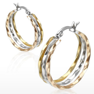 Boucles d'oreilles croles  anneaux vrills  trois tons