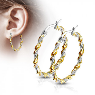 Boucles d'oreilles croles tresses dores et argentes en acier (paire)