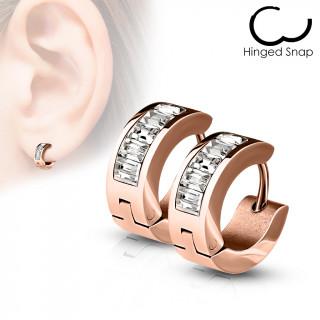 Boucles d'oreilles cuivrés en acier à lignes de cristaux (paire)