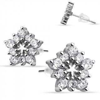 Boucles d'oreilles en argent 925  fleur strass