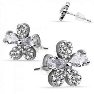 Boucles d'oreilles en argent 925 avec fleur  ptales multi-strass