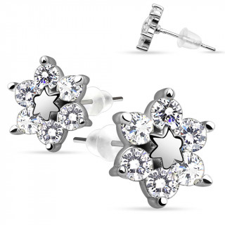 Boucles d'oreilles en argent 925 avec fleur  strass ronds