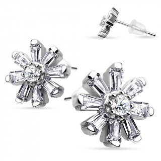 Boucles d'oreilles en argent 925 avec marguerite strass