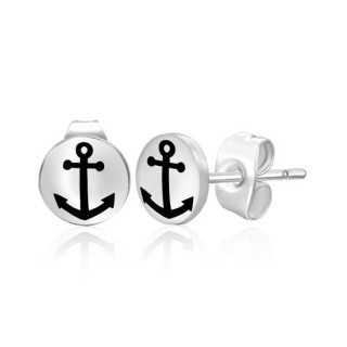 Boucles d'oreilles logo ancre de marine noire