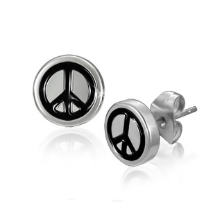 Boucles d'oreilles logo peace and love grav noir