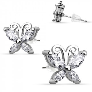 Boucles d'oreilles papillon strass en argent 925