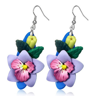 Boucles d'oreilles pendantes  fleurs Orchides et feuilles