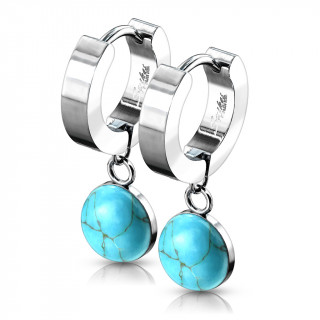 Boucles d'oreille acier à pendentif Turquoise