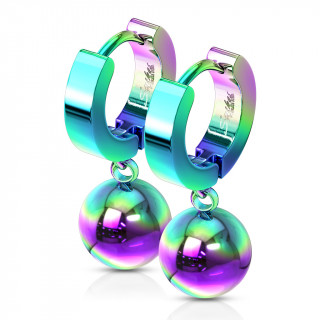 Boucles d'oreille arc en ciel acier  pendentif boule (paire)