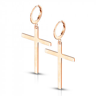 Boucles d'oreille en acier cuivré à longue croix suspendue