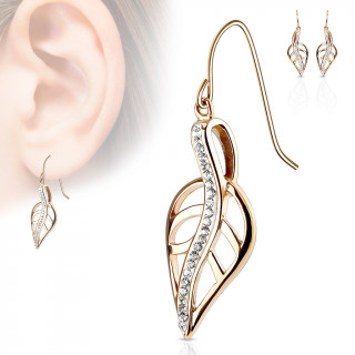 Boucles d'oreille feuilles pendantes  strass - cuivres