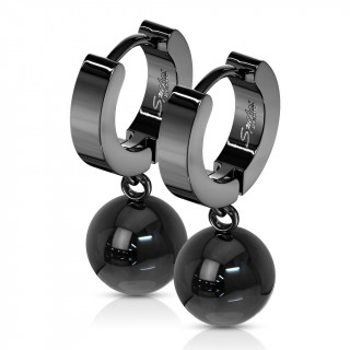 Boucles d'oreille noires acier à pendentif boule (paire)