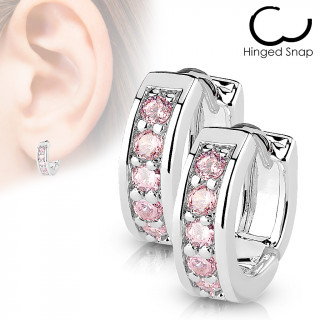 Boucles d'oreille serties de 5 strass roses